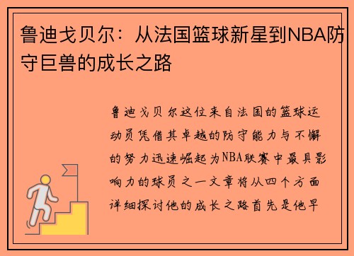 鲁迪戈贝尔：从法国篮球新星到NBA防守巨兽的成长之路